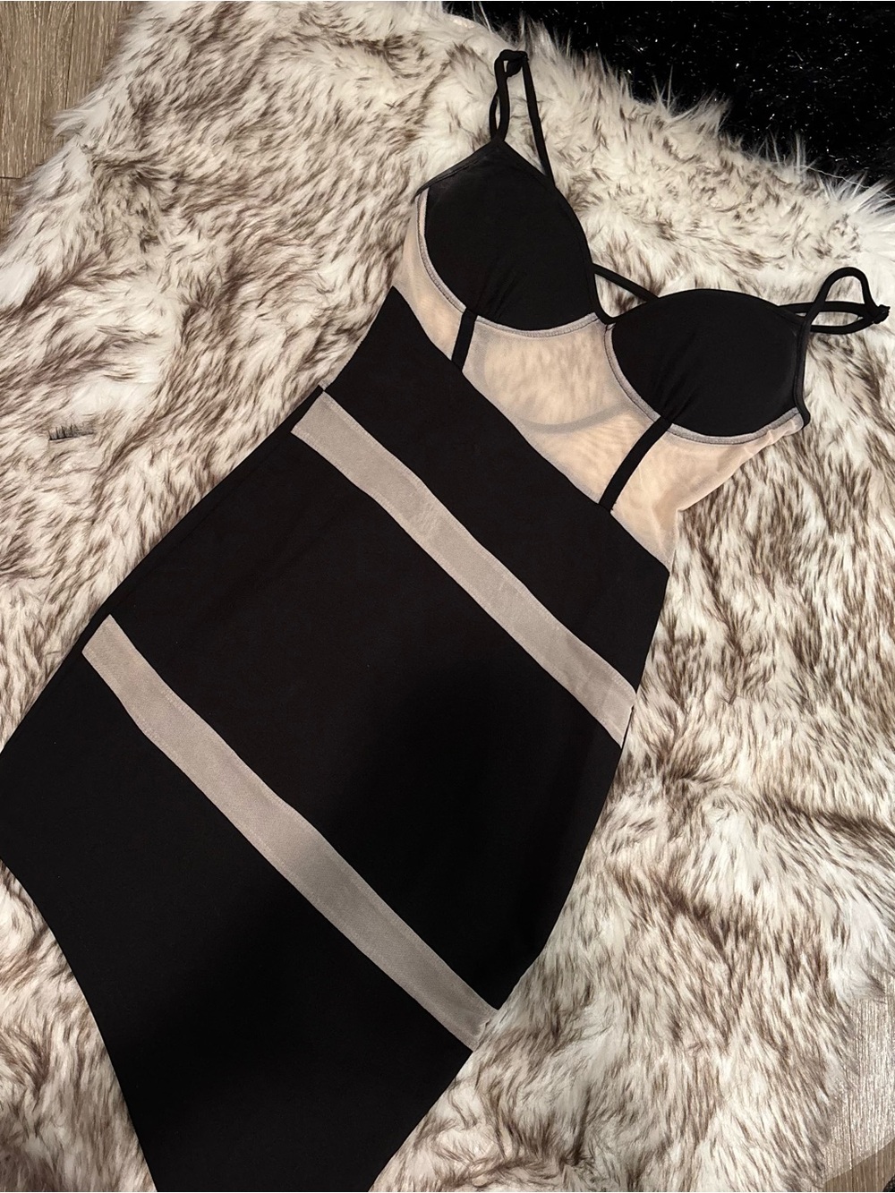 Parisian Brand Black Mesh Cut-Out Bodycon Dress